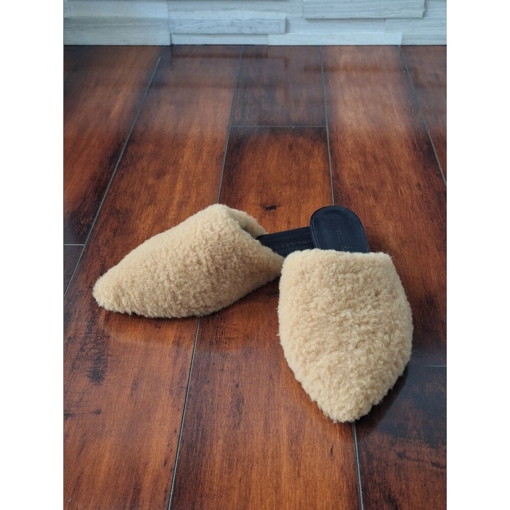 Jenni Kayne Shearling Mule Slides Pointed Toe Tan EU 38 / US 7–7.5